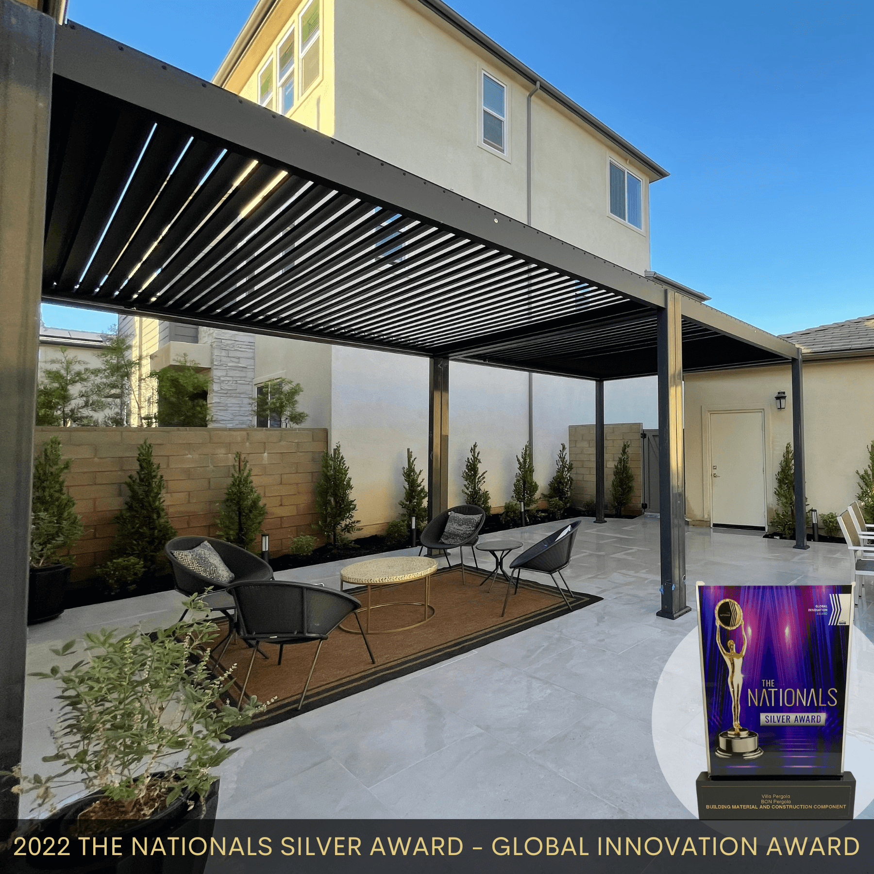 Award winning aluminum louver villa pergola with motorized and led lighting ready to ship in 3 days and build/assemble in 4-6 hours