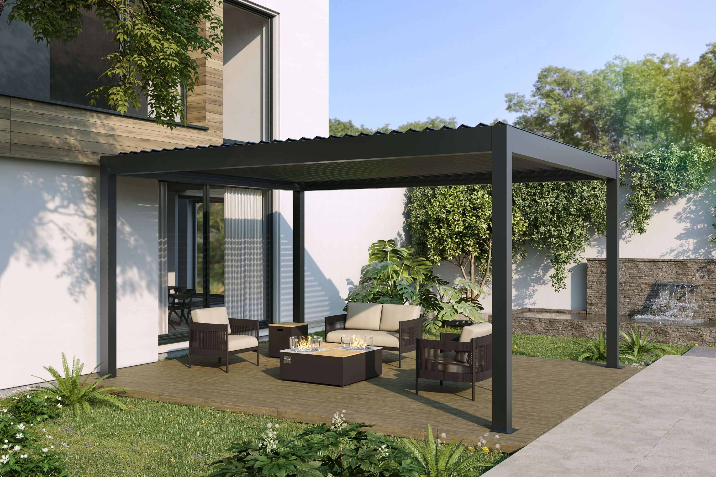 Pergola Da Giardino 4x3x2 3 M In Alluminio Grigio Antracite Con Telo Di Copertura 140g Mq Ecru 237938