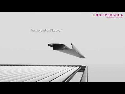This video showcases the upgraded Villa Pergola 2.0 from BON Pergola, highlighting its all-aluminum construction designed to protect against rain, wind, and snow. The electric louvered roof is designed with noise reduction in mind, minimizing the sound produced when the louvers open and close or when the wind blows through.