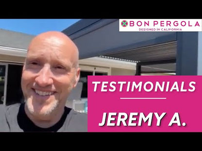 This video features a customer review of their 13x13 BON Pergola in their backyard. They highlight the three sunshades and how they provide ample coverage. The customer also mentions the convenience of ordering and the fast delivery service, which arrived in just two days. It took them about 3 hours to assemble the pergola on their own.