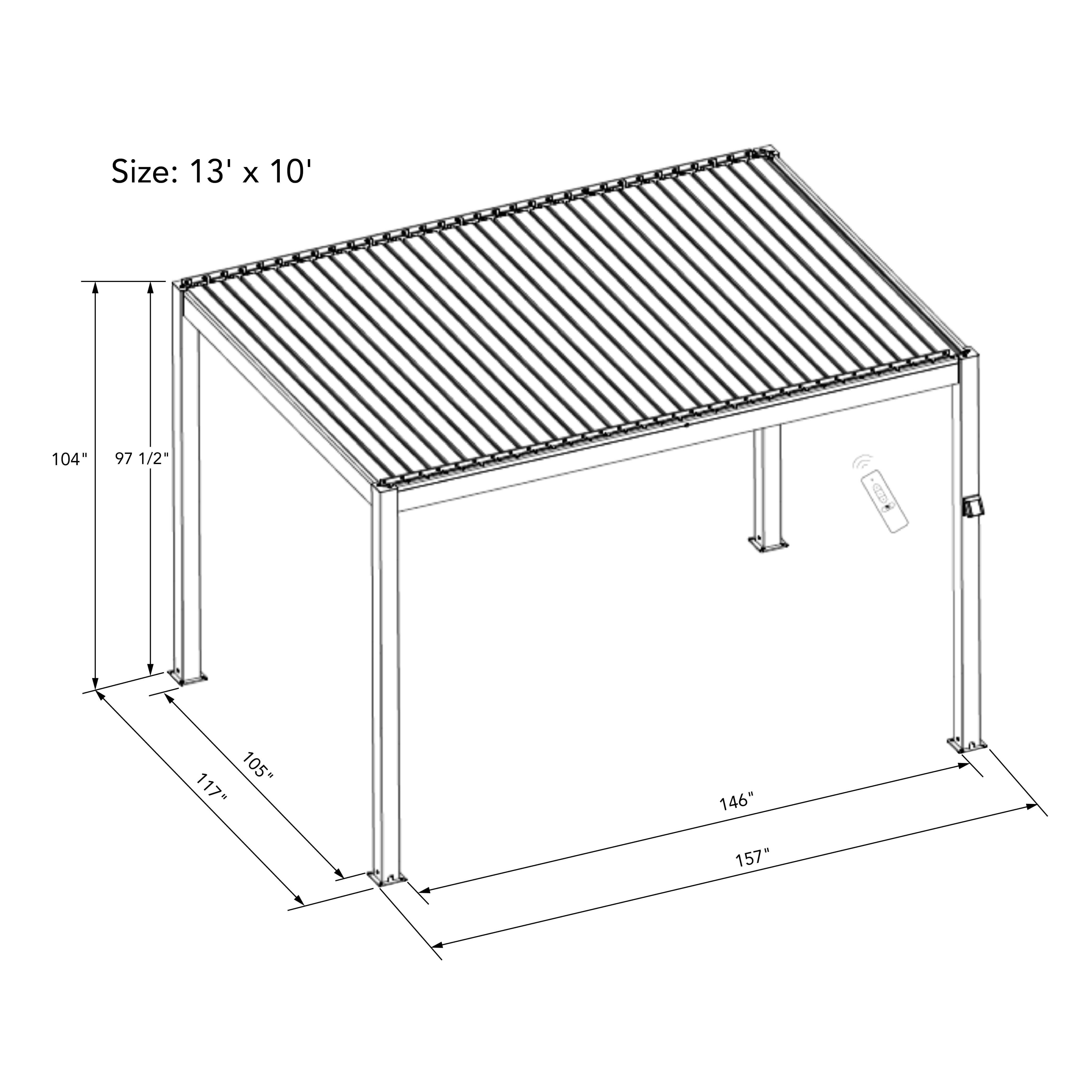 A dark gray aluminum pergola with a motorized louvered roof and LED lighting. Perfect for shade, sun protection, and outdoor gatherings.