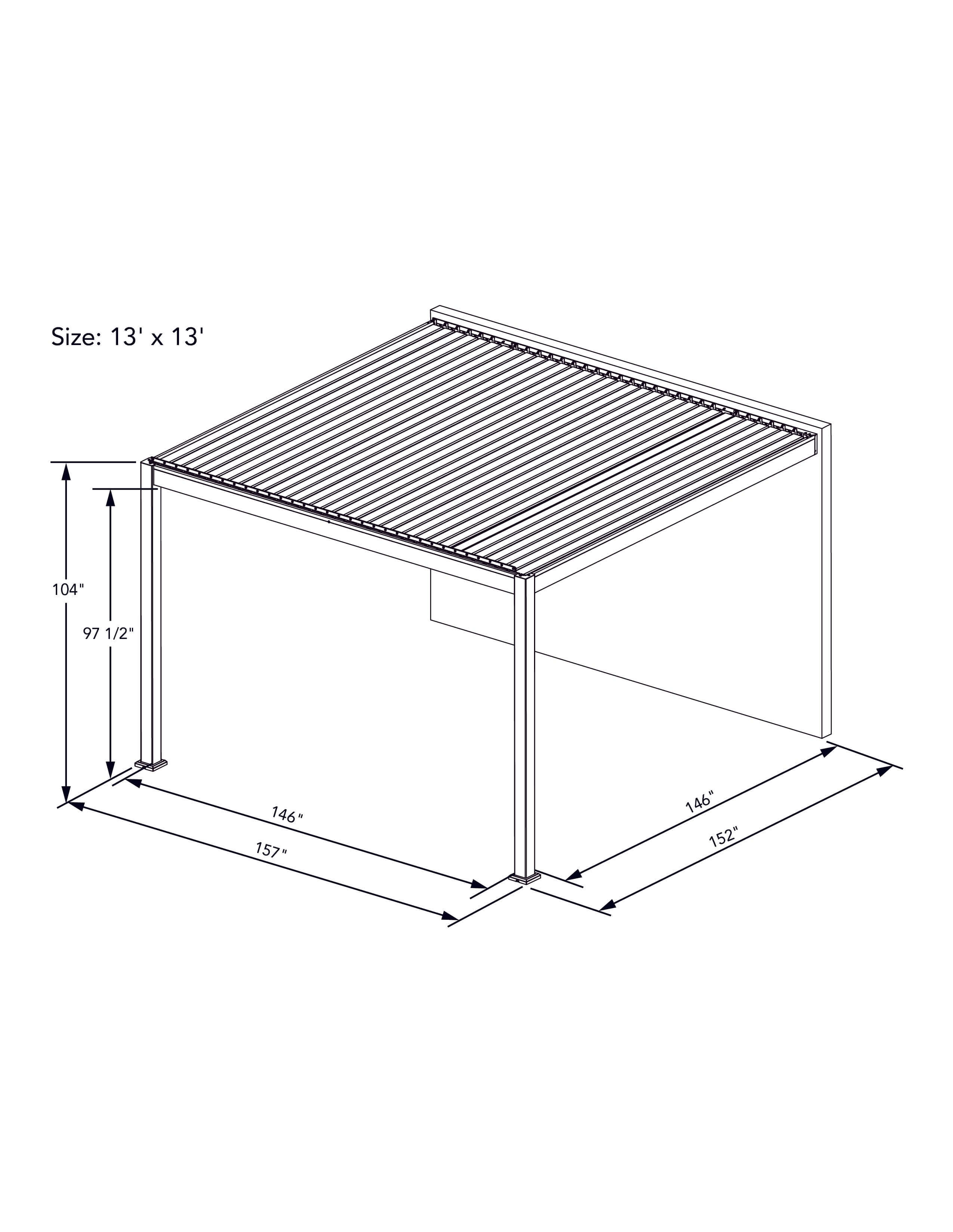 A dark gray aluminum pergola with a motorized louvered roof and LED lighting. Perfect for shade, sun protection, and outdoor gatherings.